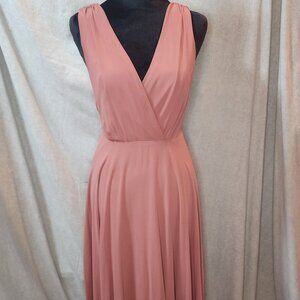 Lulu’s Dance the Night Away Dusty Rose Backless V-Neck Chiffon Maxi Dress Size S